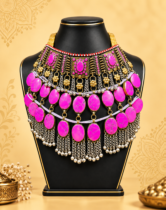Pink Afghan Tribal Necklace