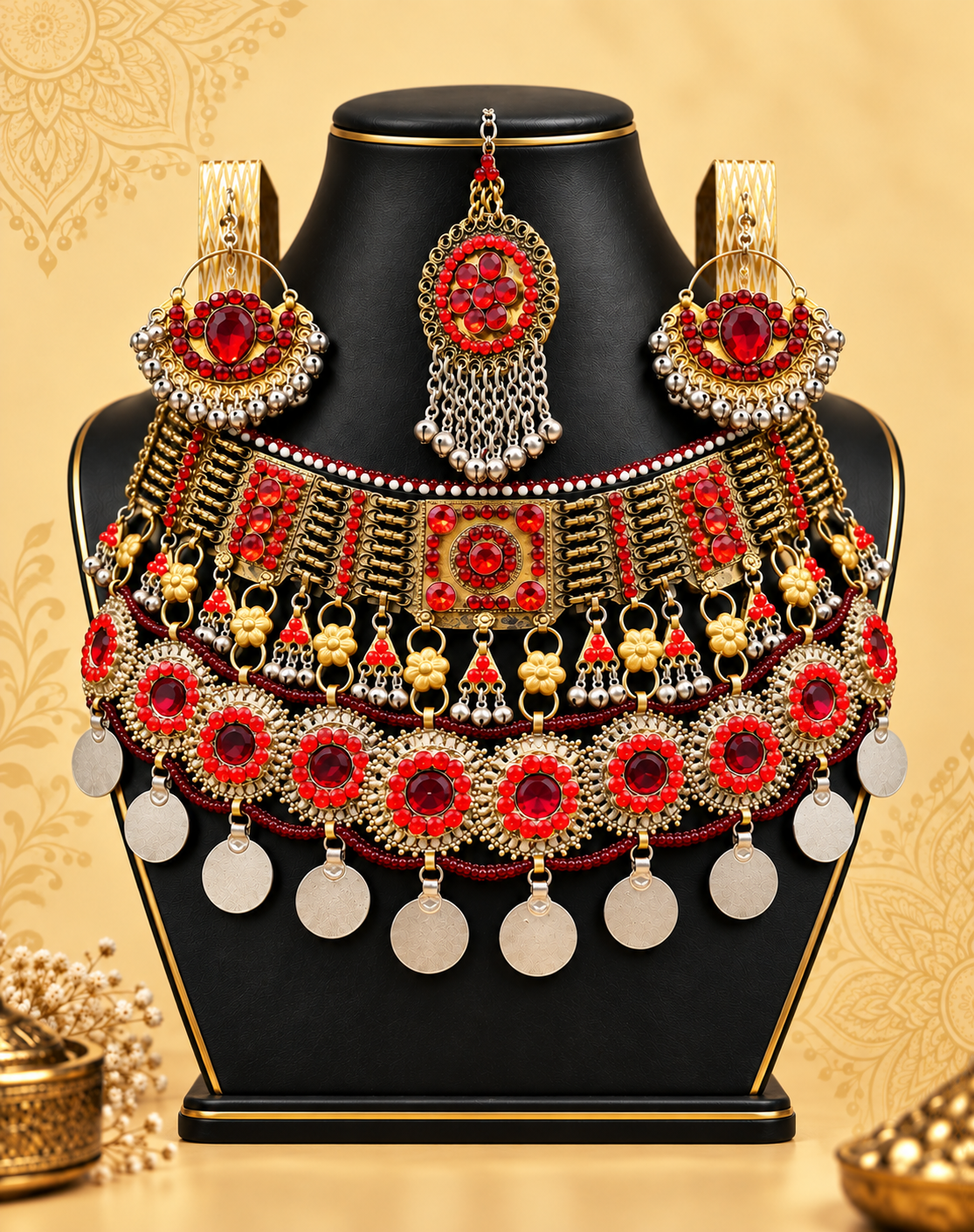 Red Afghan Tribal Necklace