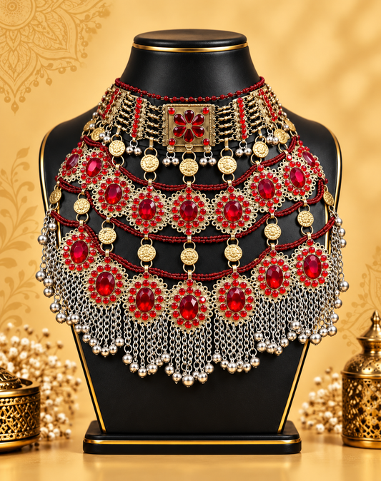 Royal Red Afghan Statement Necklace