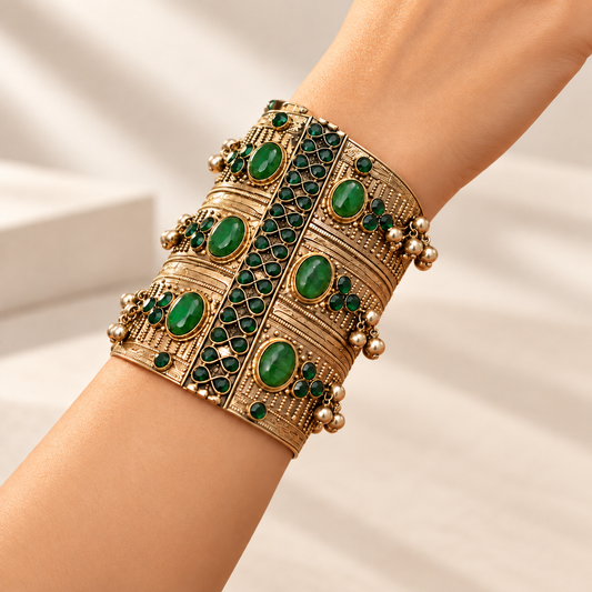 Emerald Heritage Oxidized Statement Cuff Bangles