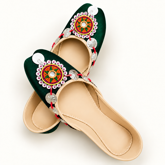 Emerald Green Handcrafted Beaded Khussa