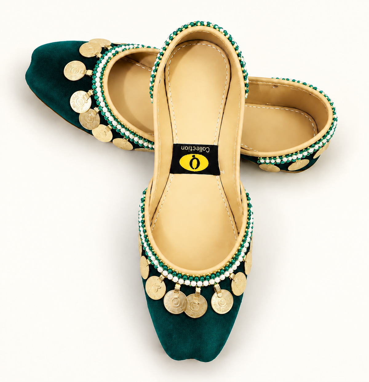 Emerald Green Pearl Embellished Khussa