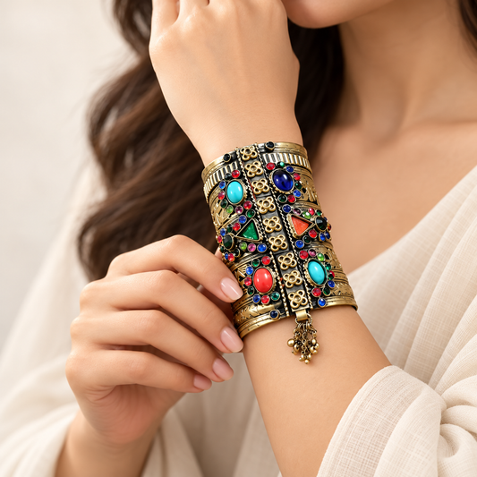 Royal Multicolor Vintage Statement Cuff Bangles