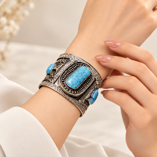 Vintage Turquoise Tribal Statement Cuff Bracelet