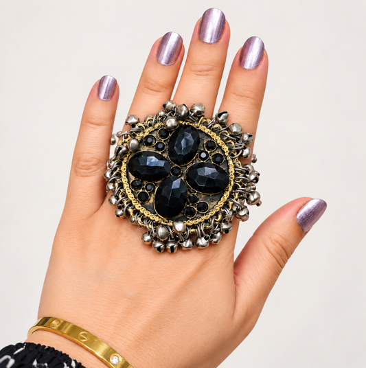 Black Onyx Royal Statement Hand Ring