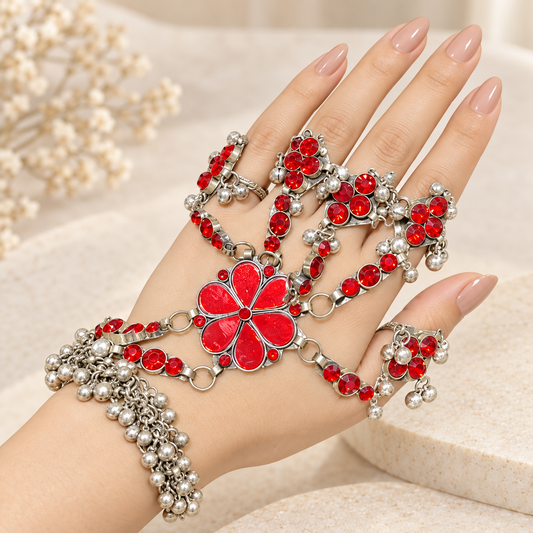 Red Crystal Floral Hand Chain Bracelets