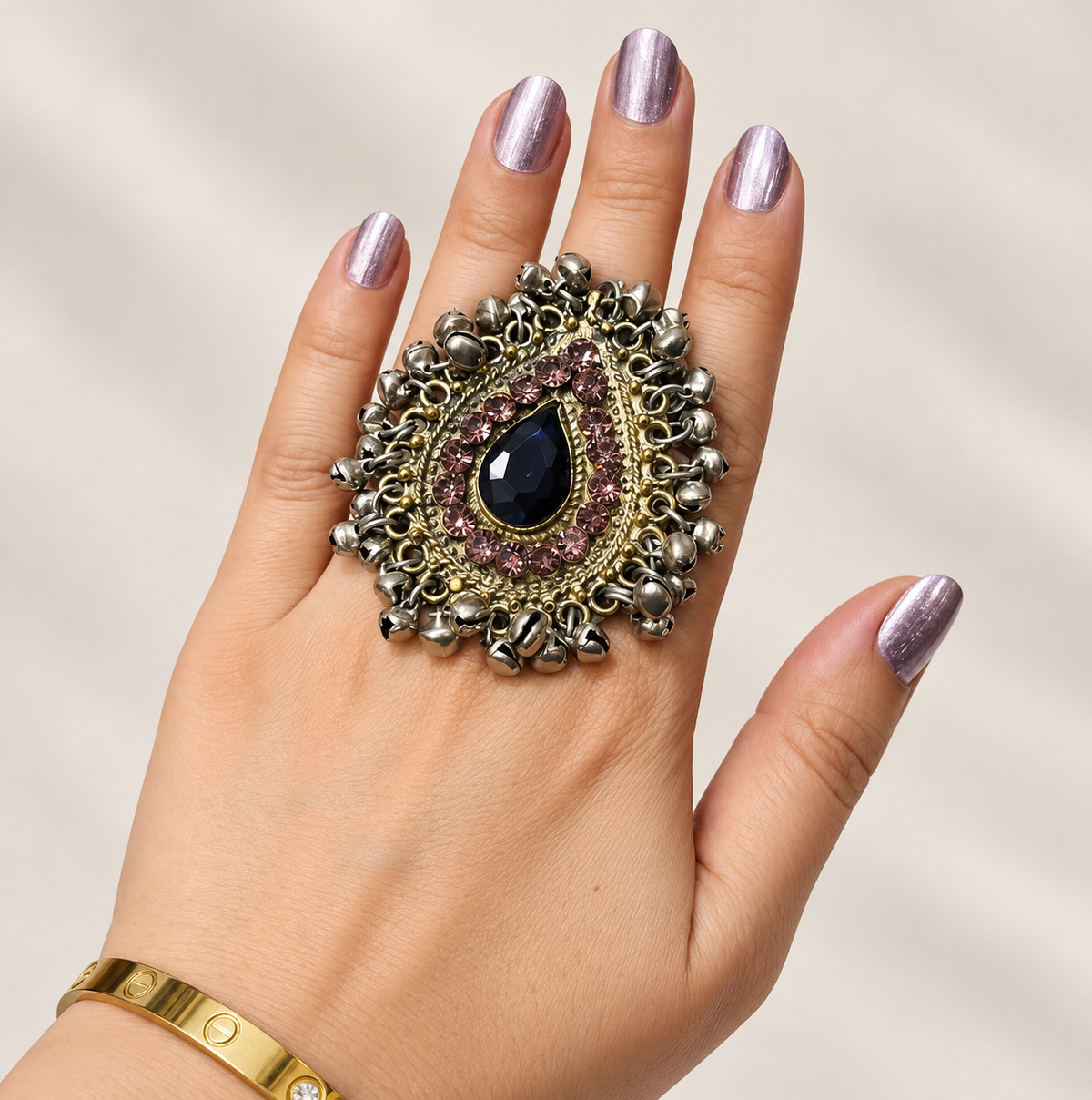 Black Sapphire Teardrop Royal Statement Hand Ring