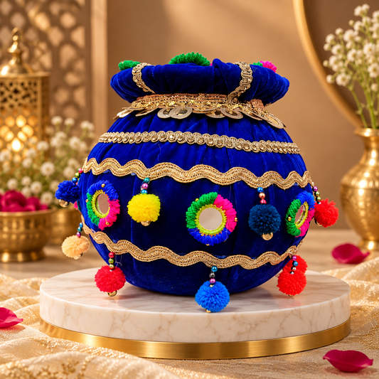 Royal Blue Velvet Decorative Pot