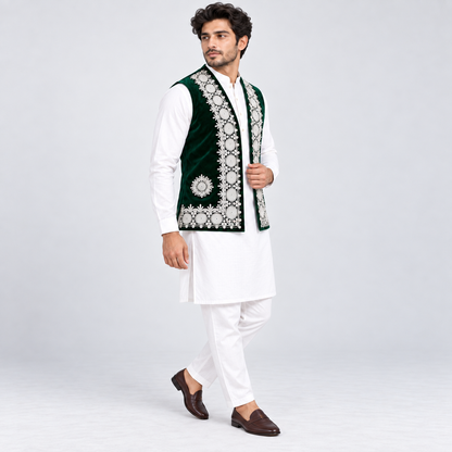 Emerald Royale Embroidered Velvet Waistcoat