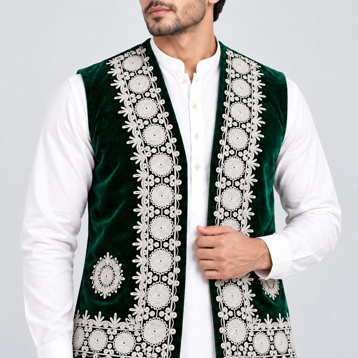 Emerald Royale Embroidered Velvet Waistcoat