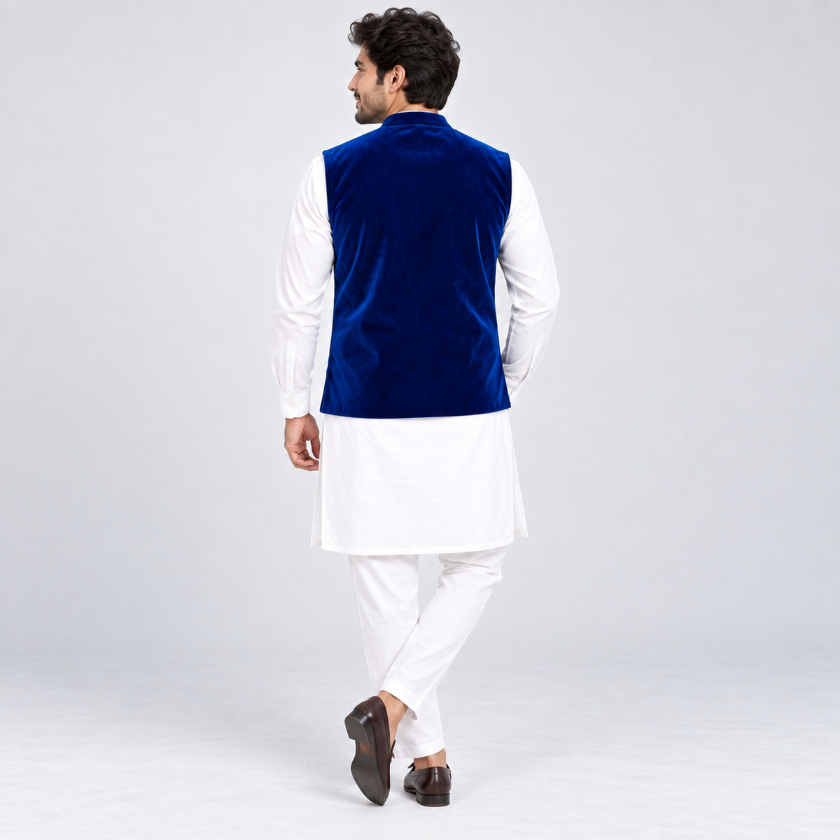 Royal Sapphire Embroidered Velvet Waistcoat