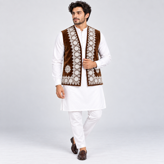 Cocoa Royale Embroidered Velvet Waistcoat