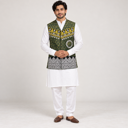 Heritage Olive Regal Embroidered Waistcoat