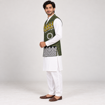 Heritage Olive Regal Embroidered Waistcoat