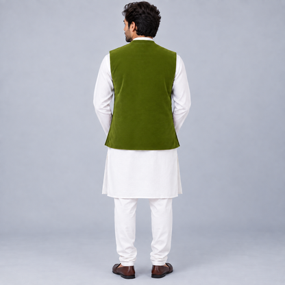 Heritage Olive Patchwork Embellished Waistcoat