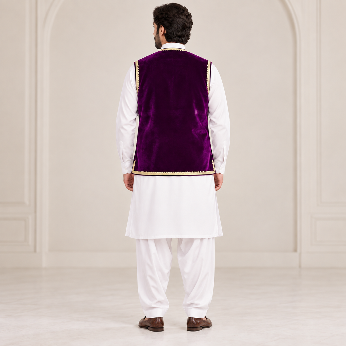 Royal Plum Gold Embroidered Velvet Waistcoat