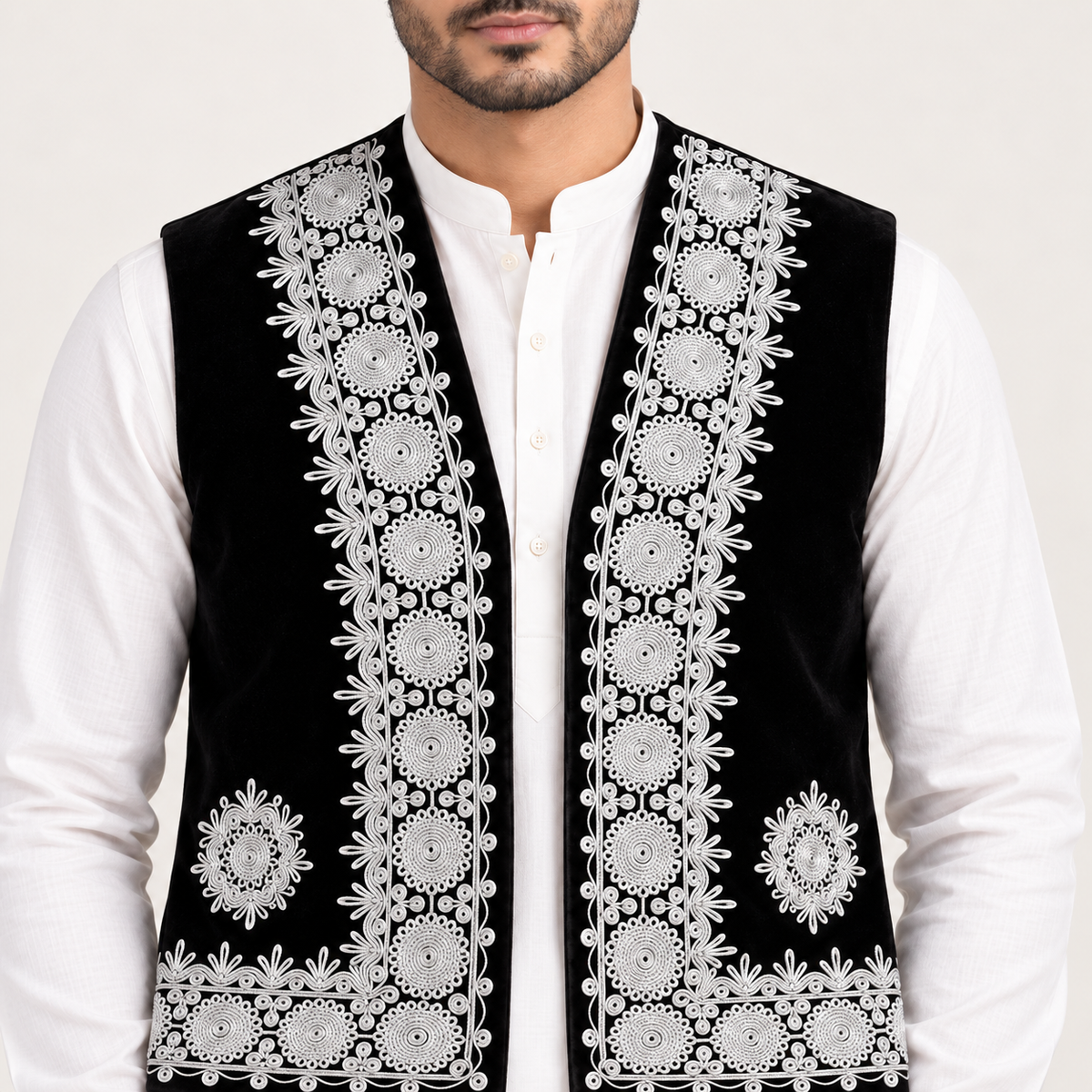 Royal Noir Embroidered Velvet Waistcoat