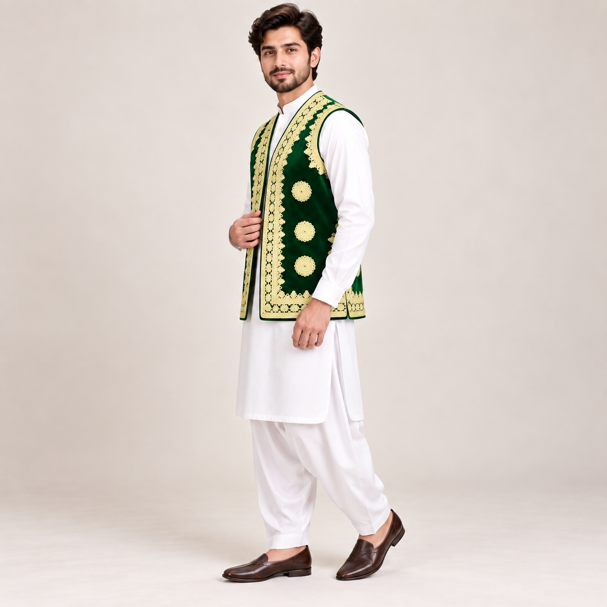 Emerald Royale Gold Embroidered Velvet Waistcoat