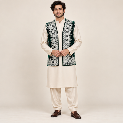 Emerald Ivory Heritage Embroidered Waistcoat