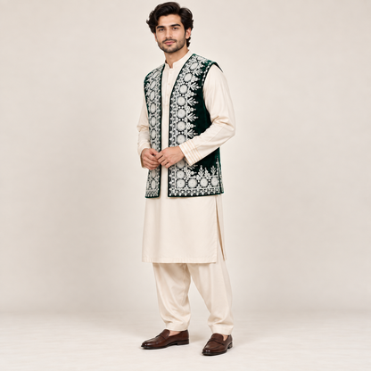 Emerald Ivory Heritage Embroidered Waistcoat