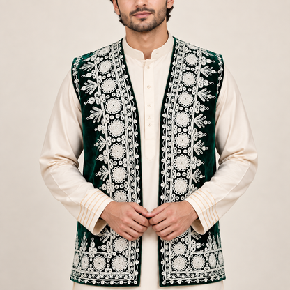 Emerald Ivory Heritage Embroidered Waistcoat