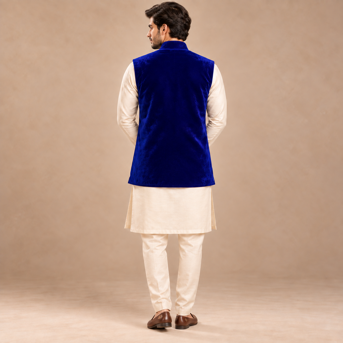 Royal Cobalt Silver Embroidered Velvet Waistcoat