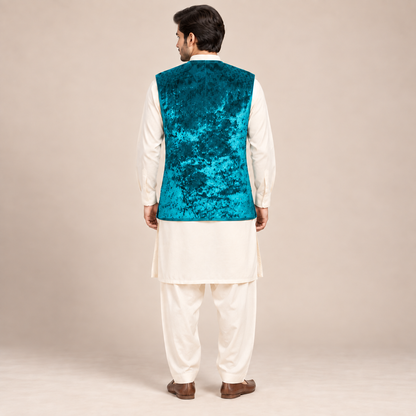 Turquoise Heritage Velvet Waistcoat