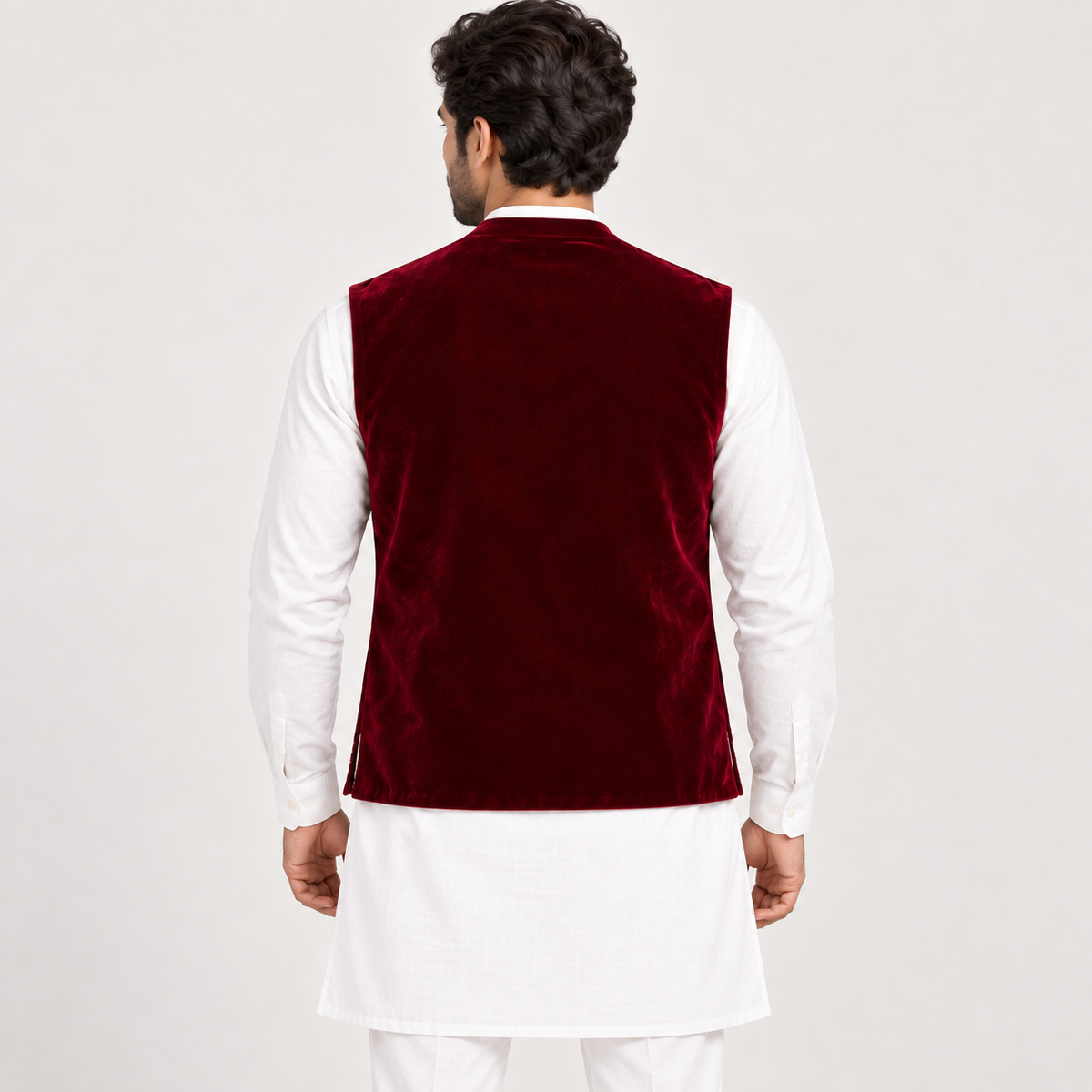 Royal Maroon Embroidered Velvet Waistcoat