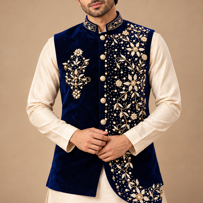 Royal Navy Pearl Embroidered Velvet Waistcoat