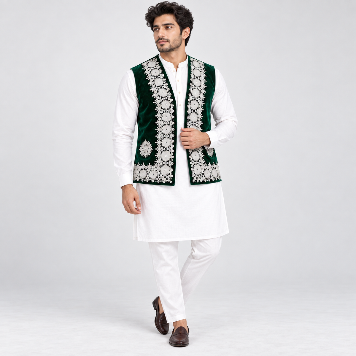Emerald Royale Embroidered Velvet Waistcoat