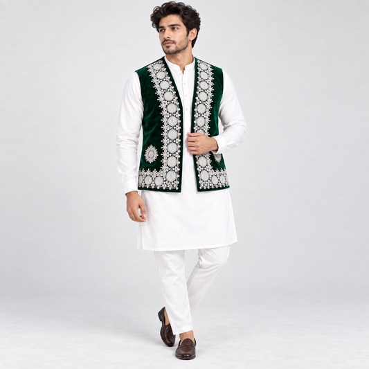 Emerald Royale Embroidered Velvet Waistcoat